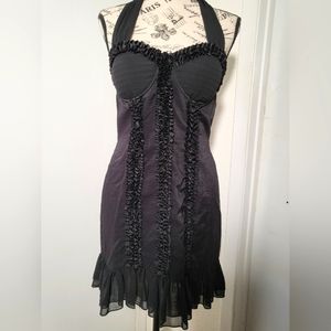 12 by 12 black bustier, halter ruffle dress, Size Medium.